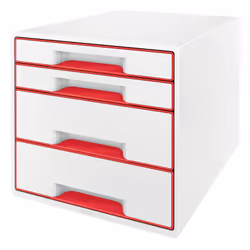Leitz WOW CUBE, 4 tiroir(s), Rouge, Blanc, Mat, Monochromatique, 287 mm, 270 mm