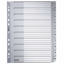 Leitz 12800000, Onglet avec index numérique, Carton, Gris, A4, 250 g/m², 238 mm