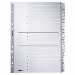 Leitz 43260000, Onglet avec index numérique, Carton, Gris, Portrait, A4, 160 g/m²