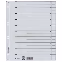 Leitz Intercalaires en carton, Onglet avec index numérique, Carton, Gris, A4, 200 g/m², 2, 4, 6