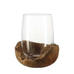 LEONARDO TERRA bougeoir Verre, Bois Marron, Transparent