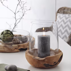LEONARDO TERRA bougeoir Verre, Bois Marron, Transparent