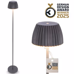 Lampadaire de salon sans fil en anthracite : Ce modèle élégant avec abat-jour cannelé et module LED 4,2W (400lm, 2.700K) diff ...