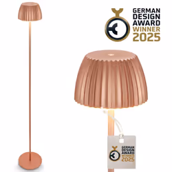 Lampadaire de salon sans fil en cuivre : Ce modèle élégant avec abat-jour cannelé et module LED 4,2W (400lm, 2.700K) diffuse  ...