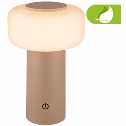 Lampe de table à batterie couleur beige : Cette lampe de table extérieur élégante avec LED 1,8W (210lm, 3.000K) diffuse une l ...