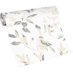 Erismann - bricoflor Papier Peint fleuri beige et blanc Tapisserie florale pour salon, chambre & plus Papier Peint feuillage intissé beige