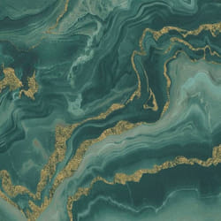 Papier peint en vinyle texturé effet marbre Sort mystique Elle Decoration vert/or 10447-19