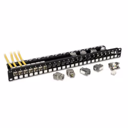 Lindy Cat.6A 10G Premium Patchpanel mit 24x RJ45 STP Keystones, Noir, 120 mm, 40 mm, 483 mm