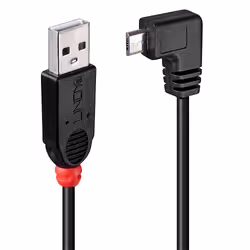 Lindy 31977, 2 m, USB A, Micro-USB B, USB 2.0, Mâle/Mâle, Noir