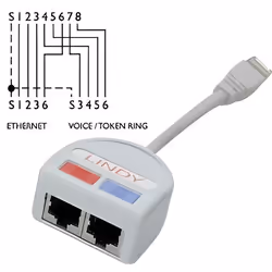 Lindy UTP Port Doubler, Gris, CAT5/5e/6, 10Base-T
