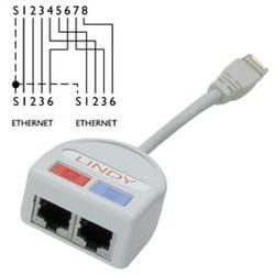 Lindy STP Port Doubler, 2 x 10Base-T -> 1 Port câble de réseau Gris