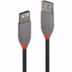 Lindy 36701, 0,5 m, USB A, USB A, USB 2.0, 480 Mbit/s, Noir, Gris