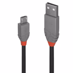 Lindy 36733, 2 m, USB A, Micro-USB B, USB 2.0, 480 Mbit/s, Noir, Gris