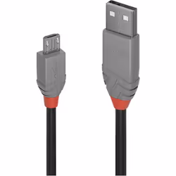 Lindy 36733, 2 m, USB A, Micro-USB B, USB 2.0, 480 Mbit/s, Noir, Gris