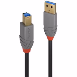 Lindy 36742, 2 m, USB A, USB B, USB 3.2 Gen 1 (3.1 Gen 1), 5000 Mbit/s, Noir, Gris