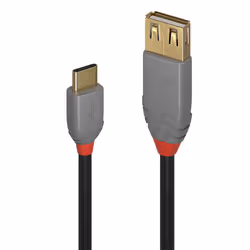Lindy 36897, 0,15 m, USB A, USB C, USB 2.0, 480 Mbit/s, Noir, Gris