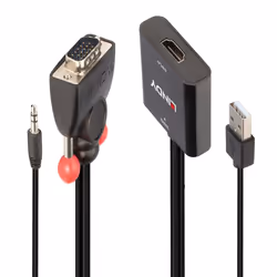 Lindy 38284, VGA (D-Sub) + 3,5 mm, HDMI + USB, Mâle, Femelle, Droit, Droit