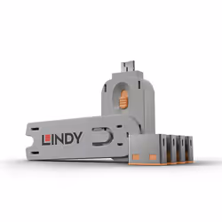 Lindy 40453, Bloqueur de port + clé, USB Type-A, Orange, Acrylonitrile-Butadiène-Styrène (ABS), 5 pièce(s), Sac en polyéthylè ...