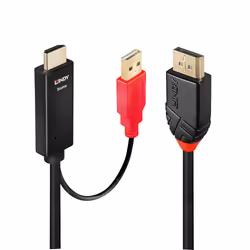 Lindy 41424, 0,5 m, DisplayPort, HDMI + USB, Mâle, Femelle, Or