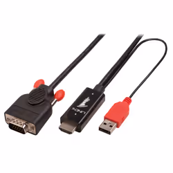 Lindy 41455, 1 m, HDMI + USB, VGA (D-Sub), Mâle, Mâle, Noir