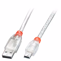 Lindy 41783, 2 m, USB A, Mini-USB B, USB 2.0, 480 Mbit/s, Transparent