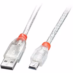 Lindy 41784, 3 m, USB A, Mini-USB B, USB 2.0, 0,48 Gbit/s, Transparent