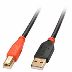 Lindy 42761, 10 m, USB A, USB B, USB 2.0, Mâle/Mâle, Noir, Rouge