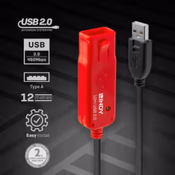 Lindy 42782 câble USB 12 m USB 2.0 USB A Noir
