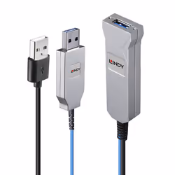 Lindy 43345, 30 m, USB A, 2 x USB A, USB 3.2 Gen 1 (3.1 Gen 1), 5000 Mbit/s, Bleu, Argent