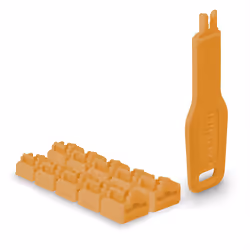 Lindy 47897, Bloqueur de port + clé, RJ-45, Orange, Acrylonitrile-Butadiène-Styrène (ABS), 10 pièce(s), Sac en polyéthylène