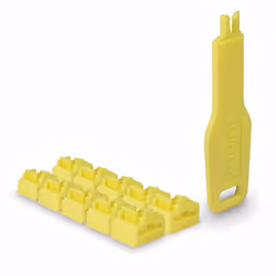Lindy 47900, Bloqueur de port + clé, RJ-45, Jaune, Acrylonitrile-Butadiène-Styrène (ABS), 10 pièce(s), Sac en polyéthylène
