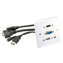 Lindy 60220 prise de courant HDMI + VGA + USB A + 3.5mm Blanc