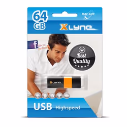 xlyne Wave, 64 Go, USB Type-A, 2.0, 8 Mo/s, Casquette, Noir, Orange