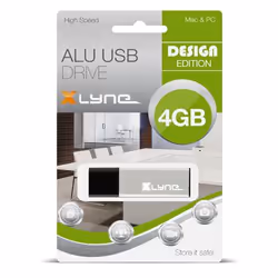 xlyne ALU, 4 Go, USB Type-A, 2.0, 8 Mo/s, Casquette, Noir, Argent