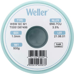 Tain à souder sans plomb Sn0,7Cu 1 mm Weller wsw sc M1 bobine 500 g W38127