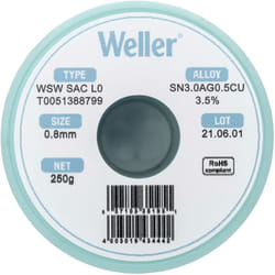 Tain à souder sans plomb Sn3,0Ag0,5Cu 0.8 mm Weller wsw sac L0 bobine 250 g V650421
