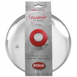 Durandal - Couvercle en verre cerclée inox et poignée rouge Tentation 20 cm, couvercle adapté pour poêles 20 cm et poêles Tentation