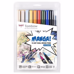 Tombow ABT-10C-MANGA1, Fin/moyen, 10 couleurs, Noir, Bleu, Vert, Gris, Orange, Rose, Jaune, Marqueur et feutres à pointe pinc ...