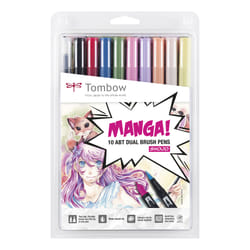 Tombow ABT-10C-MANGA2 stylo-feutre Fin/moyen Noir, Bleu, Vert, Gris, Orange, Rose, Jaune 10 pièce(s)