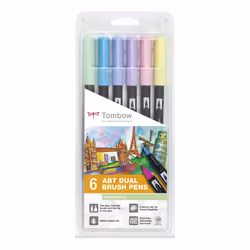 Tombow ABT-6P-2, Fin, 6 couleurs, Bleu, Menthe, Rose, Violet, Jaune, Multicolore, Rond, Encre à base d'eau