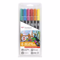 Tombow 272472063, Fin/moyen, 6 couleurs, Bleu, Vert, Orange, Rose, Rouge, Jaune, Marqueur et feutres à pointe pinceau, Multic ...
