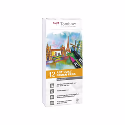 Tombow ABT-12P-3, Fin, 12 couleurs, Noir, Gris, Blanc, Multicolore, Rond, Encre à base d'eau