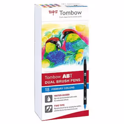 Tombow ABT-18P-1, 18 couleurs, Multicolore, Marqueur et feutres à pointe pinceau, 0,8 mm, 1 cm, Noir