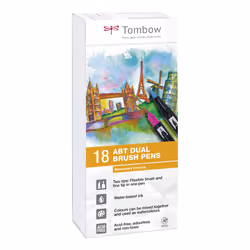 Tombow ABT-18P-2, Fin, 18 couleurs, Marqueur et feutres à pointe pinceau, Multicolore, Rond, Encre à base d'eau