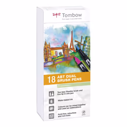 Tombow ABT-18P-5, Fin, 18 couleurs, Marqueur et feutres à pointe pinceau, Multicolore, Rond, Encre à base d'eau