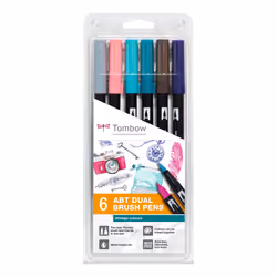 Tombow ABT-6P-5, Fin/extra-large, 6 couleurs, Multicolore, Marqueur et feutres à pointe pinceau, Multicolore, Rond
