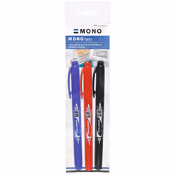Tombow MONO, 3 pièce(s), Noir, Bleu, Rouge, Rond, 0,4 mm, 0,8 mm, Encre à base d’huile