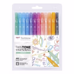 Tombow TwinTone Pastels, 12 pièce(s), Noir, Bleu, Marron, Cyan, Vert, Orange, Rose, Rouge, Violet, Jaune, Pointe fine/ogive,  ...
