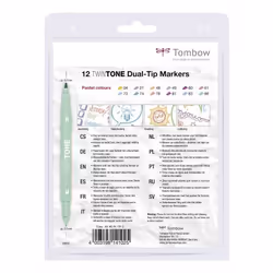 Tombow TwinTone Pastels marqueur 12 pièce(s) Pointe fine/ogive Noir, Bleu, Marron, Cyan, Vert, Orange, Rose, Rouge, Violet, Jaune
