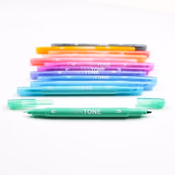 Tombow TwinTone Pastels marqueur 12 pièce(s) Pointe fine/ogive Noir, Bleu, Marron, Cyan, Vert, Orange, Rose, Rouge, Violet, Jaune